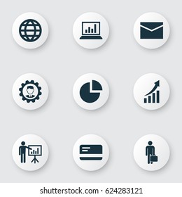 Business Icons Set. Collection Of Increasing, Diagram, Payment And Other Elements. Also Includes Symbols Such As Envelope, Businessman, Growing.