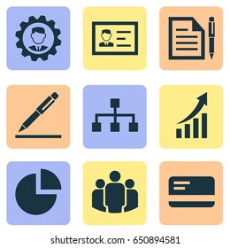 Business Icons Set. Collection Of Leader, Group, Increasing And Other Elements. Also Includes Symbols Such As Chart, Circle, Gear.
