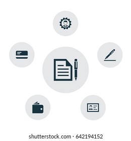 Business Icons Set. Collection Of Pen, Identification, Billfold And Other Elements. Also Includes Symbols Such As Billfold, Payment, Card.