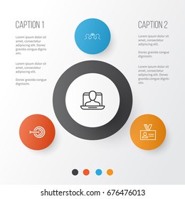 Business Icons Set. Collection Of Social Profile, Authentication, Arrow And Other Elements. Also Includes Symbols Such As Coaching, Arrow, Identification.