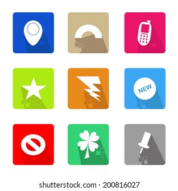 Business icons set color, with shadow and pixel