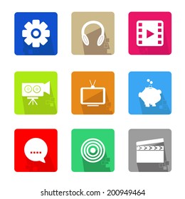 Business icons set color, with shadow and pixel