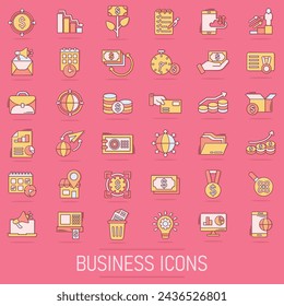 Business icons set in comic style. Make money cartoon vector illustration on isolated background. Media internet splash effect business concept.