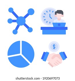 business icons set = connection, work time, pie chart, agreement. Perfect for website mobile app, app icons, presentation, illustration and any other projects.