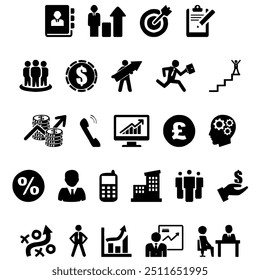 Business Icons Set, Containing All Business Icons Outlines, Vector Illustration Collection Editable, Containing team building, teamwork, coaching, meeting, managing, coaching, motivation and more