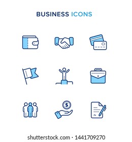 Business icons set. Contains such Icons as Wallet, Handshake, Payment/Credit Cards, Flag, Best, Suitcase, Team, Income and Contract