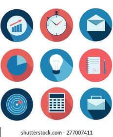 Business icons set and design elements. Illustration in flat style. Isolated on white background.