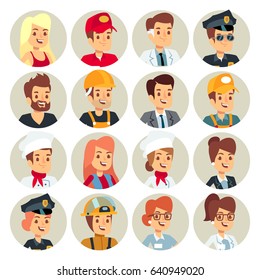 Business icons Set different smiling avatars Flat vector Illustration