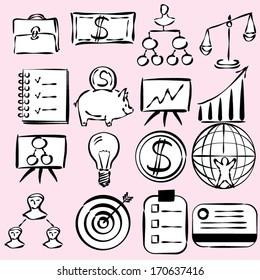 business icons set,  digital tablet drawing