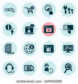 Business icons set with ecommerce solution, subscribe, photo content and other copyrighting elements. Isolated vector illustration business icons.