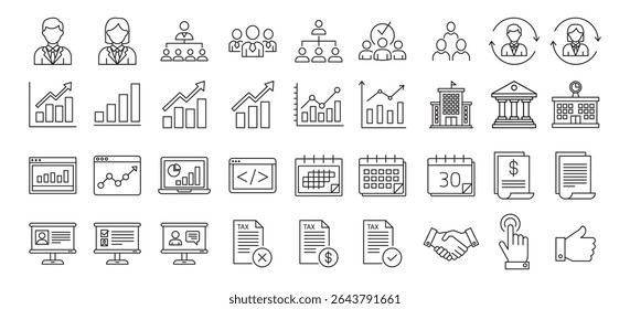 Business icons set, Editable line business icons pack, Business Growth and Finance Icon Set Charts, Graphs, Teamwork, and More