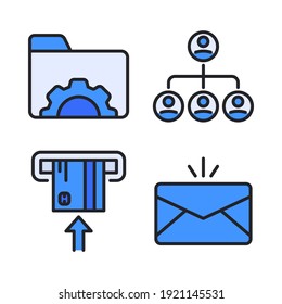business icons set (Filled Line) = folder, hierarchy, atm machine, email. Perfect for website mobile app, app icons, presentation, illustration and any other projects.