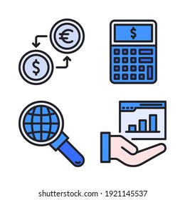 business icons set (Filled Line) = exchange, calculator, search web, hand web. Perfect for website mobile app, app icons, presentation, illustration and any other projects.