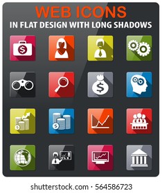business icons set in flat design with long shadow