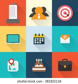 Business Icons Set Flat Material Design Vector Illustration
