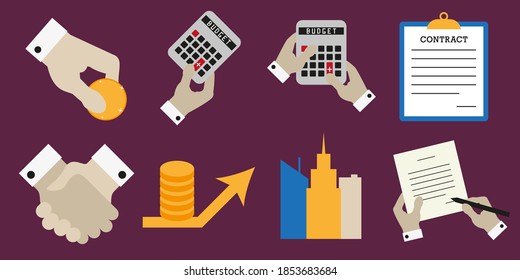 Business icons set. Flat style vector illustration.