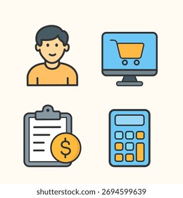 Iconos del negocio fijados en estilo plano del Vector. Incluye símbolos de finanzas, comunicación, crecimiento y tecnología. Archivo EPS editable, perfecto para Web, App, infografías y presentaciones. Ilustración vectorial