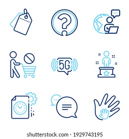 Business icons set. Included icon as Question mark, Text message, Success signs. Social responsibility, Sale tags, Project deadline symbols. 5g wifi, Stop shopping line icons. Line icons set. Vector