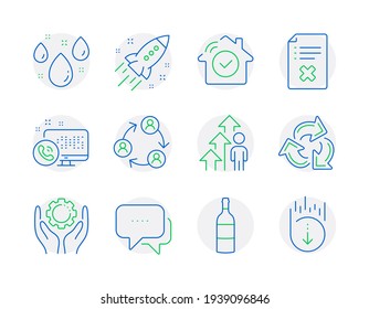 Business icons set. Included icon as Employee hand, Recycle, Wine bottle signs. Vector