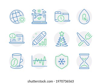 Business icons set. Included icon as Time management, No alcohol, World weather signs. Edit statistics, Stock analysis, Coffee cup symbols. Clean skin, Food, Online documentation. Vector