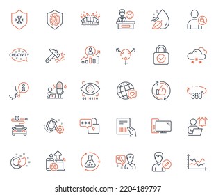 Business icons set. Included icon as Arena stadium, Security lock and Chemistry experiment web elements. 360 degrees, Clean skin, Presentation time icons. Career ladder, Lock. Vector