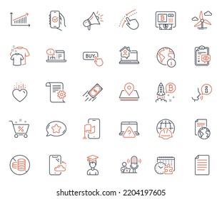 Business icons set. Included icon as File, Student and Eye checklist web elements. Buy button, Heart, Puzzle time icons. Technical documentation, Megaphone, Pin web signs. Location app. Vector