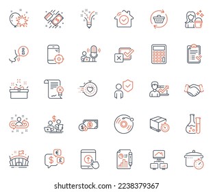 Business icons set. Included icon as Boiling pan, Present box and Success business web elements. Security, Money currency, Refresh cart icons. Inspiration, Work home, Arena web signs. Vector