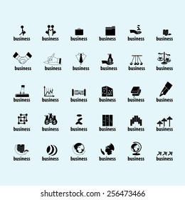 Business Icons Set - Isolated On Blue Background - Vector Illustration, Graphic Design, Editable For Your Design