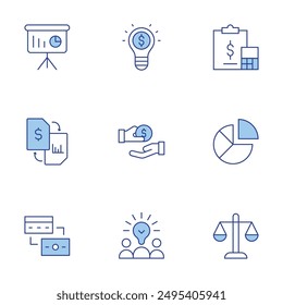 Business icons set. Line Duotone style, editable stroke. business idea, business and finance, creative team, data management, balance, finance, business presentation, exchange, documents.