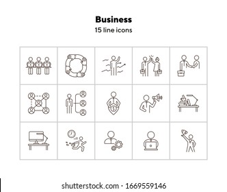 Business icons. Set of line icons on white background. Business hierarchy, workday, workplace. Career concept. Vector illustration can be used for topics like management, job, employment