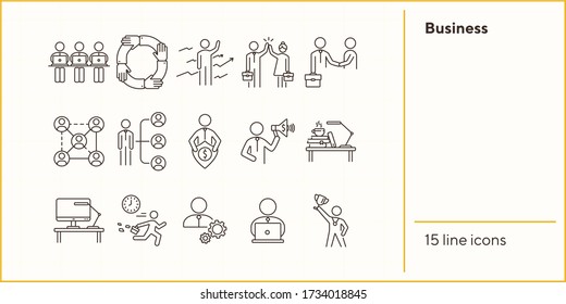 Business icons. Set of line icons on white background. Business hierarchy, workday, workplace. Career concept. Vector illustration can be used for topics like management, job, employment