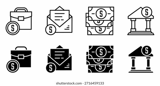 Iconos del negocio fijados en línea y estilo sólido
