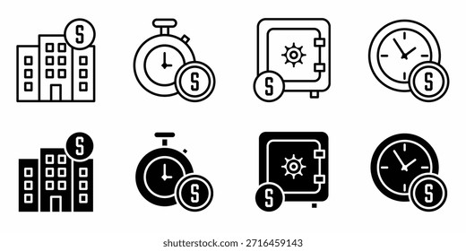 Iconos del negocio fijados en línea y estilo sólido
