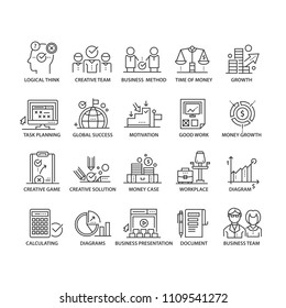Business icons set. Line thin elements