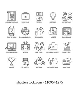 Business icons set. Line thin elements