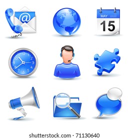 business icons set - mail,  contact, calendar, callcenter, clock, globe, news, search, chat