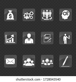 Business icons set. Icons for business, management, finance, strategy, marketing. Icons in transparent style, isolated on transparent background. Vector EPS 10