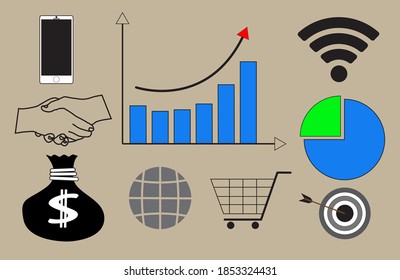 Business icons set. management, finance, strategy, marketing.
