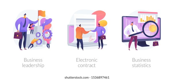 Business icons set. Market success, digital paperwork, corporate research. Business leadership, electronic contract, business statistics metaphors. Vector isolated concept metaphor illustrations