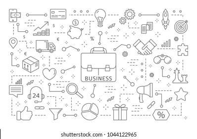 Business Icons Set. Marketing And Tecnology Signs.