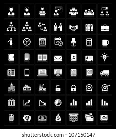 Business icons set on black