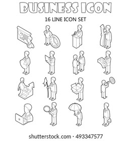 Business icons set in outline style. Office worker set collection vector illustration.