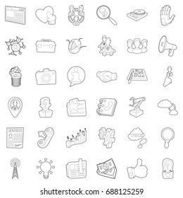 Business icons set. Outline style of 36 business vector icons for web isolated on white background