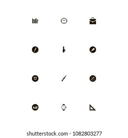 Business icons set. pen, alarm clock on the black, tie and bag