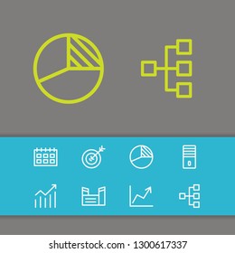 Business icons set with processor, chart and goal elements. Set of business icons and date concept. Editable vector elements for logo app UI design.
