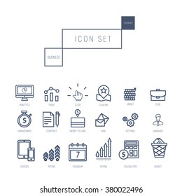 Business icons set in realistic thin linear style