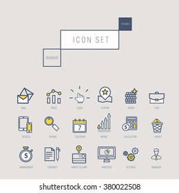 Business icons set in realistic thin linear style