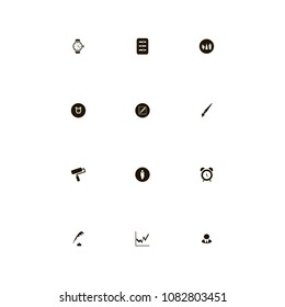 Business icons set. roller, alarm clock, clock and businessman