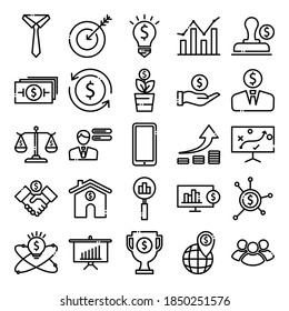 Business icons set. Simple set of icons in trendy line style. Modern vector symbols, isolated on a white background. Linear pictogram pack.