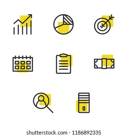 Business icons set with task list, money and graph elements. Set of business icons and clipboard concept. Editable vector elements for logo app UI design.